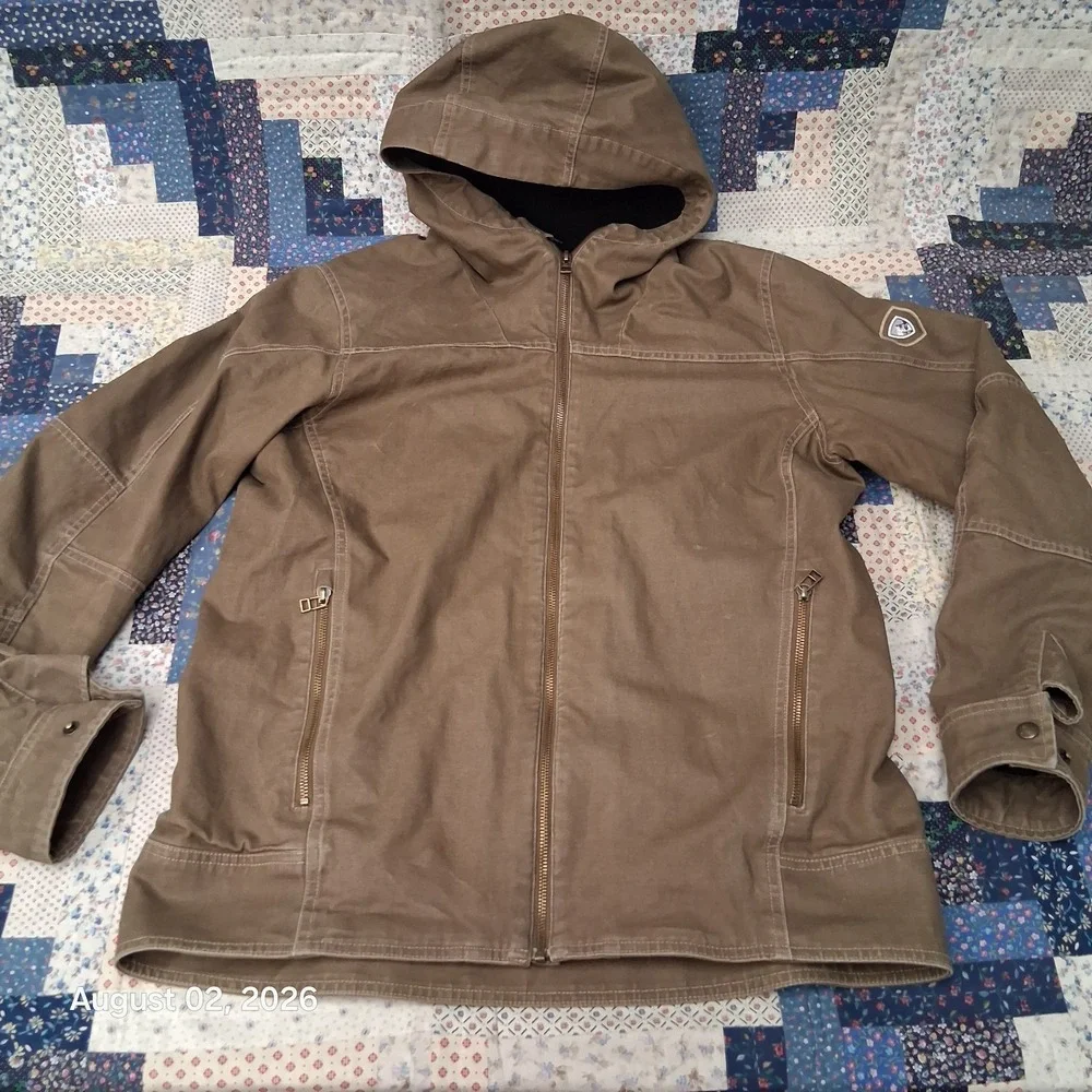 KUHL The Law Hoody Mens Size Large Brown Canvas Fleece Lined Work Jacket 7385